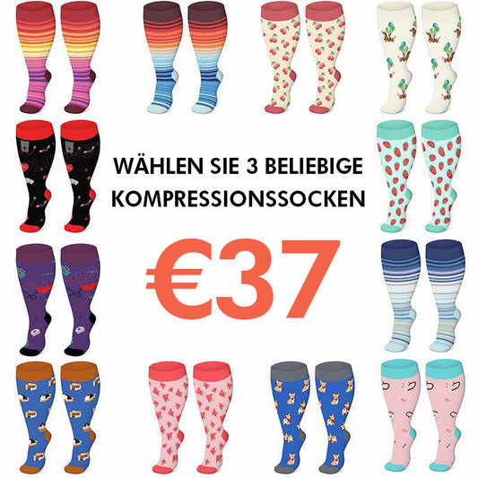 Kompressionsstrümpfe in Übergröße mit farbigem Muster - image 0