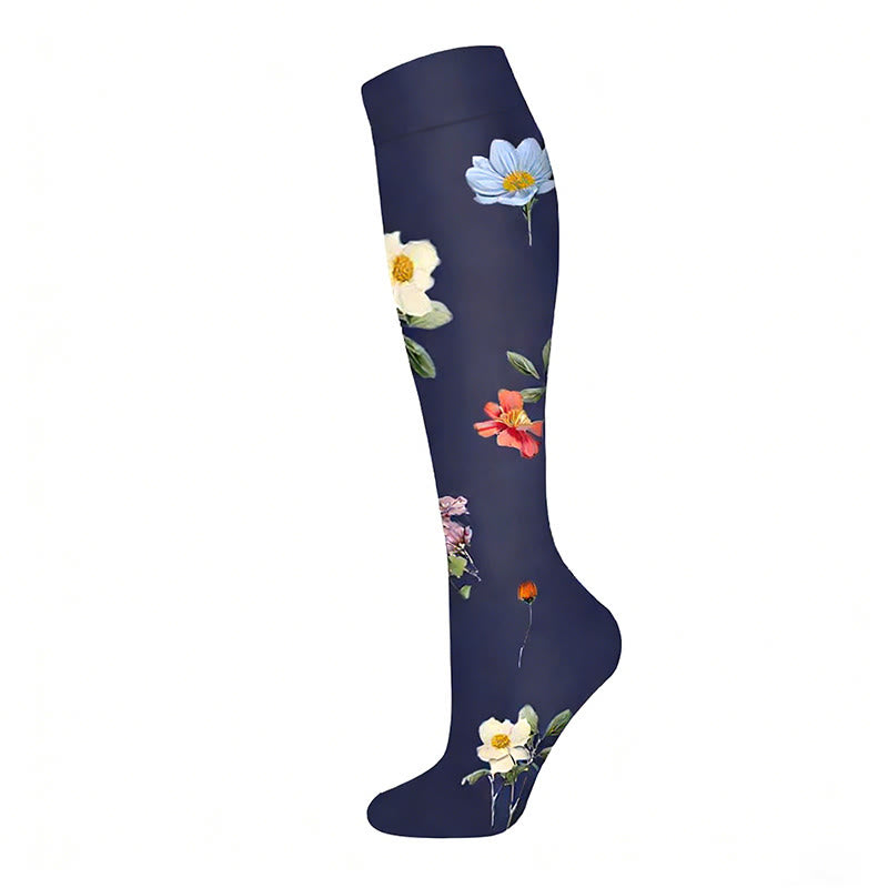 Kompressionsstrümpfe mit Blumenmuster und Schmetterlingsmotiv (6 Paar) - Marineblau - S/M - image 5