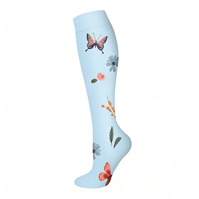 Kompressionsstrümpfe mit Blumenmuster und Schmetterlingsmotiv (6 Paar) - Blau - S/M - image 3