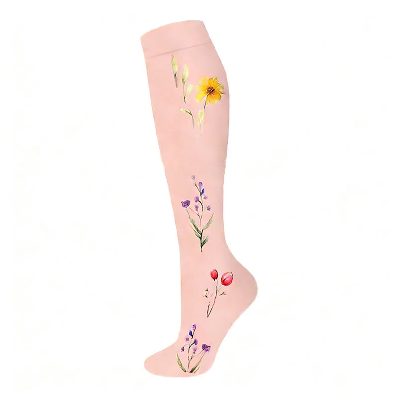 Kompressionsstrümpfe mit Blumenmuster und Schmetterlingsmotiv (6 Paar) - Rosa - S/M - image 2