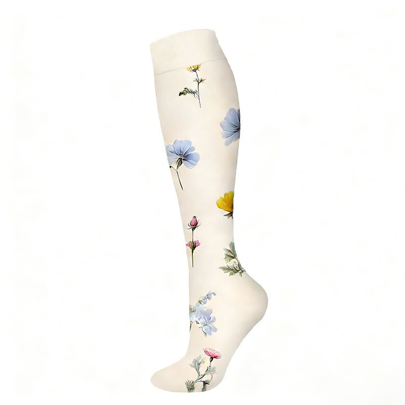 Kompressionsstrümpfe mit Blumenmuster und Schmetterlingsmotiv (6 Paar) - Weiß - S/M - image 4