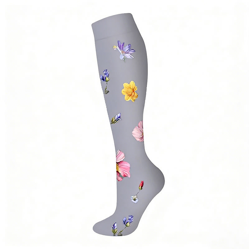 Kompressionsstrümpfe mit Blumenmuster und Schmetterlingsmotiv (6 Paar) - Grau - S/M - image 6