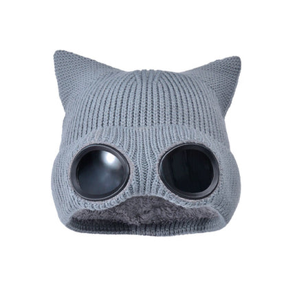 Gestrickte Katzenohrenmütze mit Schutzbrille - Grau - Einheitsgröße - image 16
