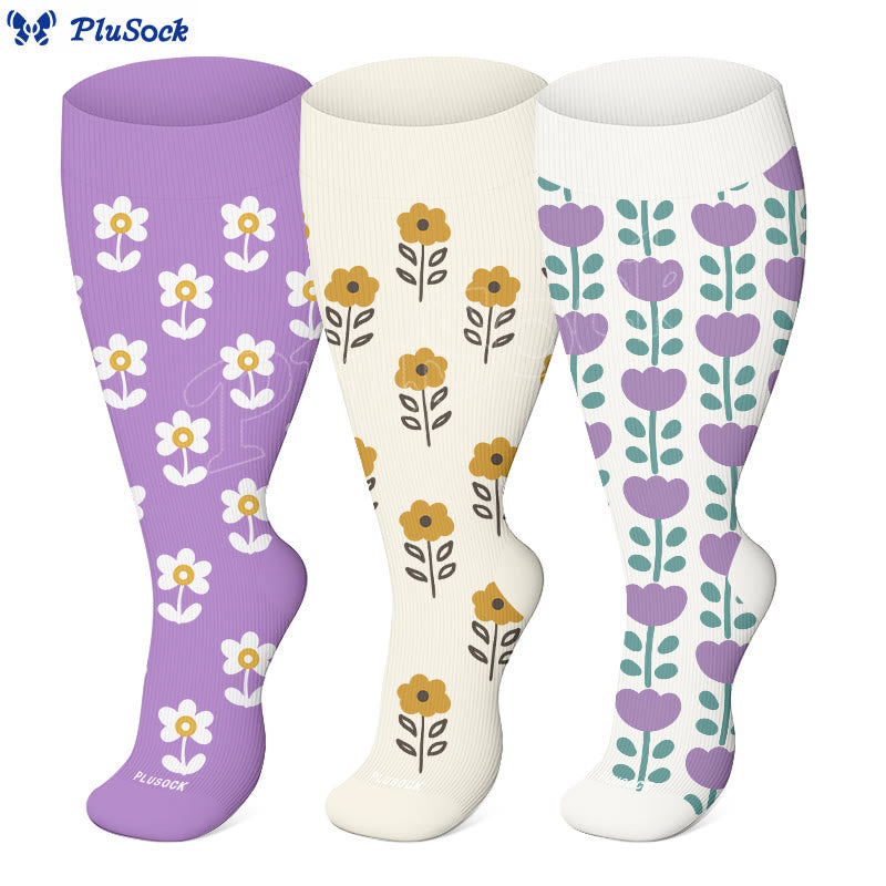 Plus Size Floral Trio Kompressionsstrümpfe (3 Paar) - image 0