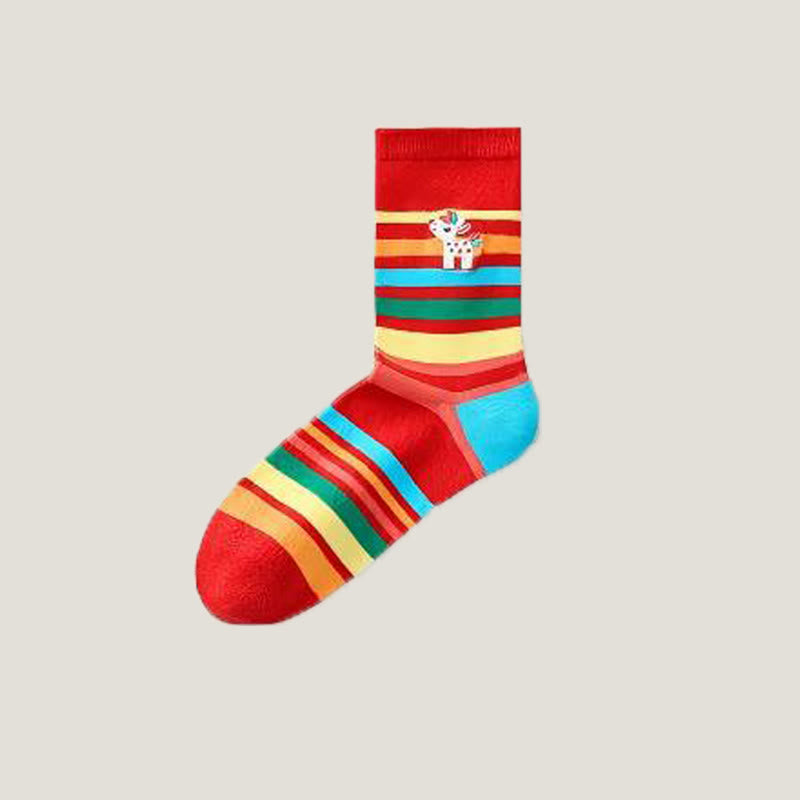 Regenbogenfarbene Pferdeviertel-Socken (6 Paar) - image 15