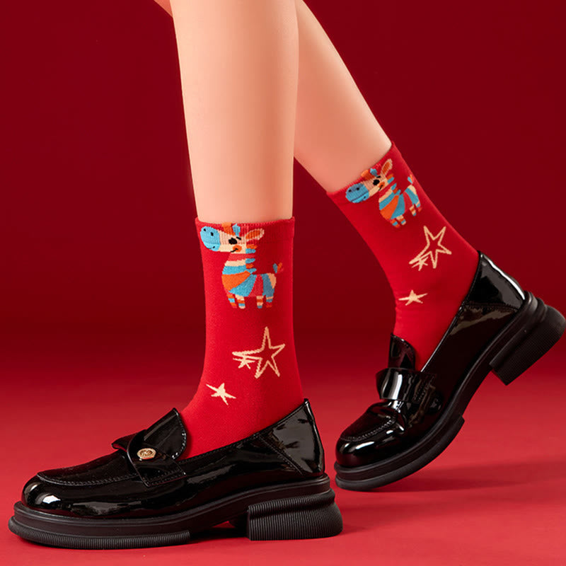 Regenbogenfarbene Pferdeviertel-Socken (6 Paar) - image 5