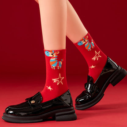 Regenbogenfarbene Pferdeviertel-Socken (6 Paar) - image 5