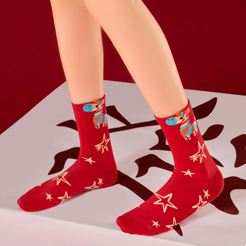 Regenbogenfarbene Pferdeviertel-Socken (6 Paar) - image 4