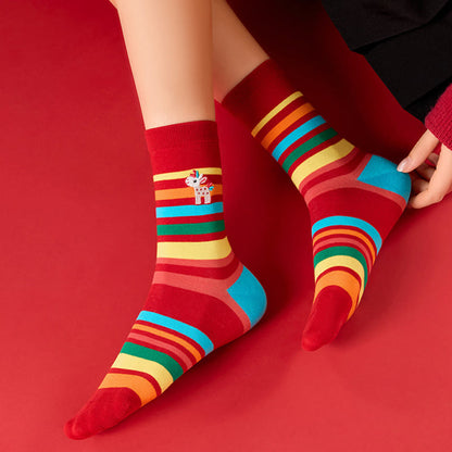 Regenbogenfarbene Pferdeviertel-Socken (6 Paar) - image 2