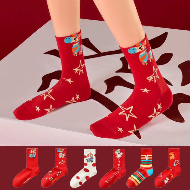 Regenbogenfarbene Pferdeviertel-Socken (6 Paar) - image 0