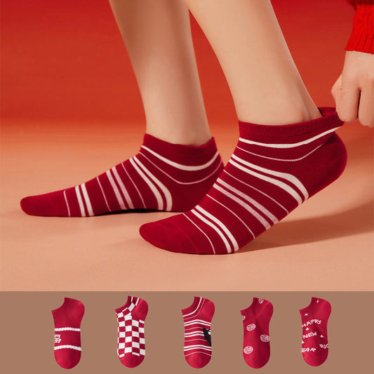 Festliche rote Knöchelsocken (5 Paar) - Mehrfarbig - EU36-40 (US3-7) - image 0