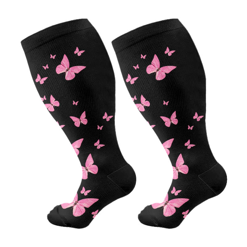 Kompressionsstrümpfe mit Schmetterlingsmuster in Übergröße - Rosa - 3XL - image 13
