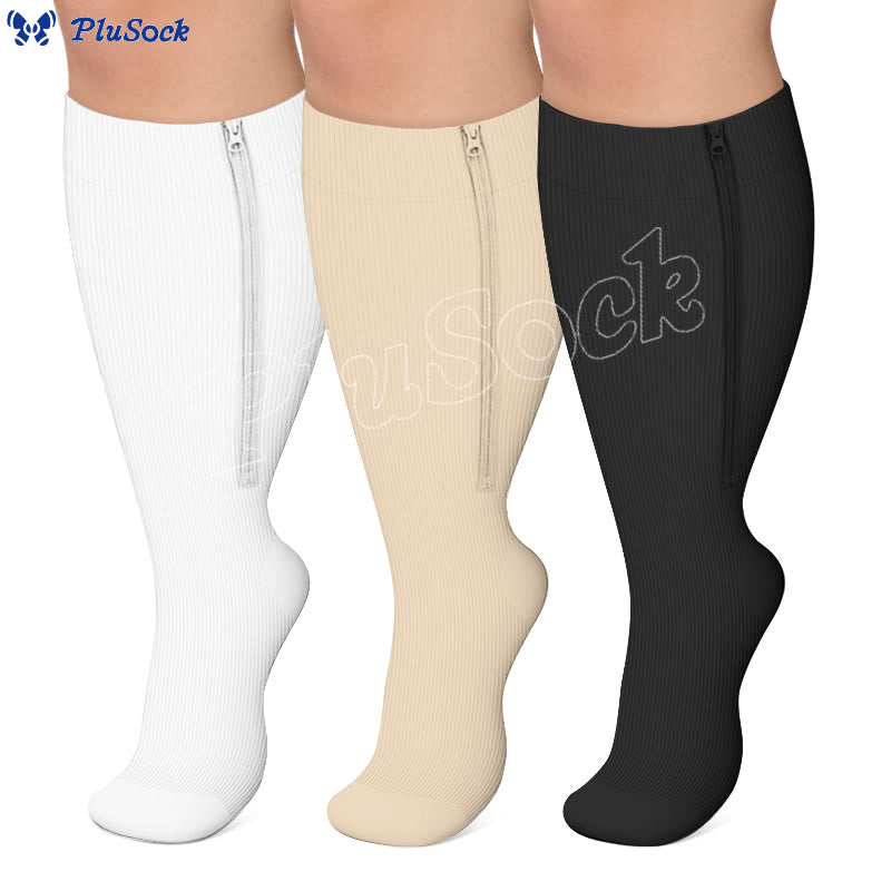 Klassische Kompressionsstrümpfe mit Reißverschluss in Übergrößen 2XL-7XL (3 Paar) - image 0