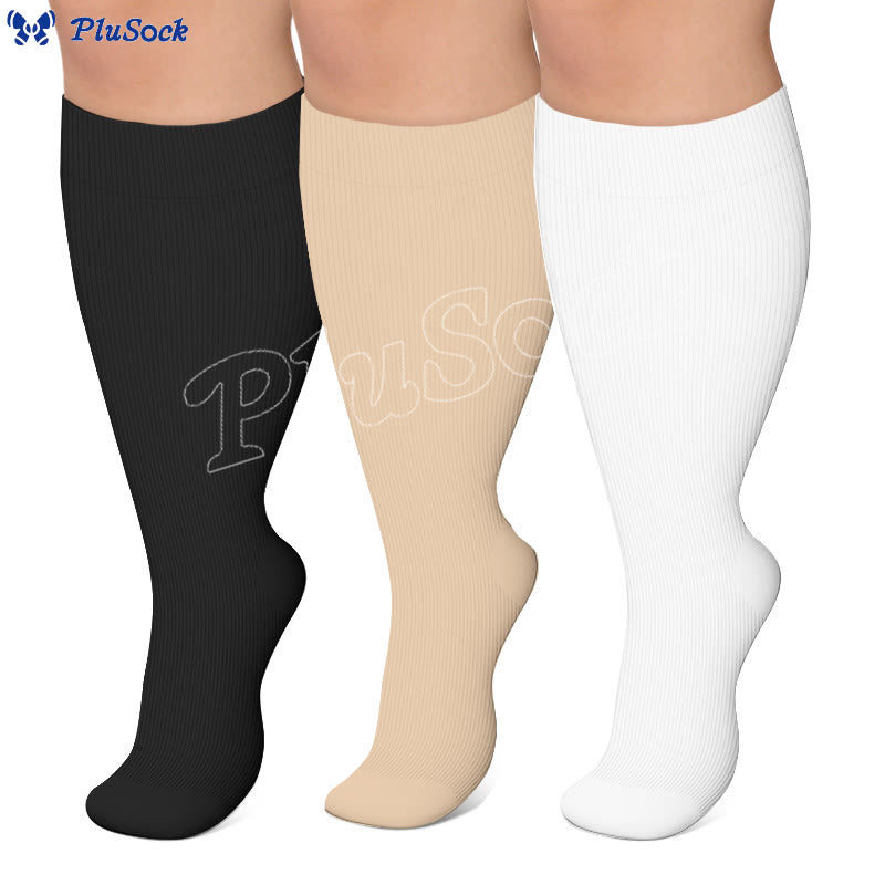 Kompressionsstrümpfe in Unifarben, Übergrößen 2XL-7XL (3 Paar) - image 0