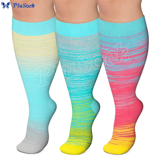 Plus Size Kompressionsstrümpfe mit hellen Streifen, Größen 2XL- 7XL (3 Paar) - image 0