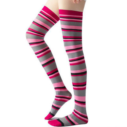Gestreifte Oberschenkelhohe Kompressionsstrümpfe (2 Paar) - Rose - EU36-40 (US3-7) - image 5