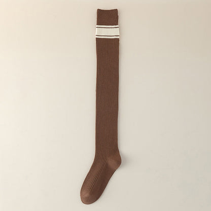 Klassische, doppelt gestreifte Oberschenkelstrümpfe (2 Paar) - Kaffee - EU36-40 (US3-7) - image 12