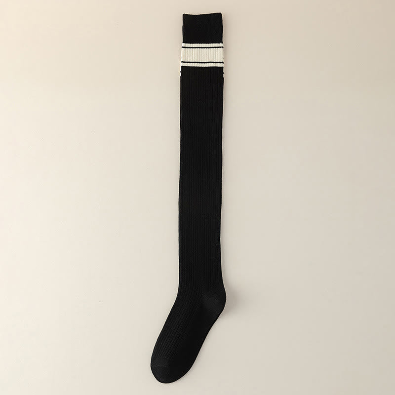 Klassische, doppelt gestreifte Oberschenkelstrümpfe (2 Paar) - Schwarz - EU36-40 (US3-7) - image 10