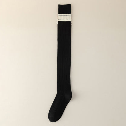 Klassische, doppelt gestreifte Oberschenkelstrümpfe (2 Paar) - Schwarz - EU36-40 (US3-7) - image 10