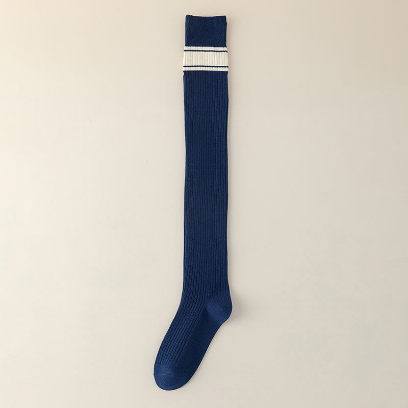 Klassische, doppelt gestreifte Oberschenkelstrümpfe (2 Paar) - Marineblau - EU36-40 (US3-7) - image 13