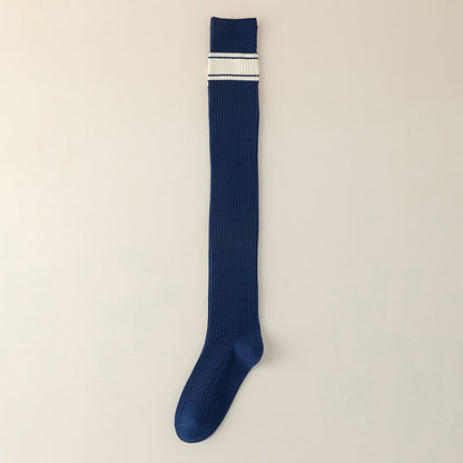 Klassische, doppelt gestreifte Oberschenkelstrümpfe (2 Paar) - Marineblau - EU36-40 (US3-7) - image 13