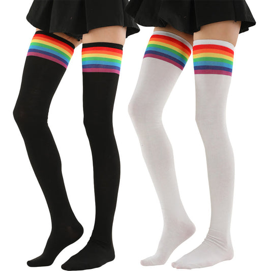 Overknee-Socken mit Regenbogenstreifen (2 Paar) - Mehrfarbig - Einheitsgröße - image 0