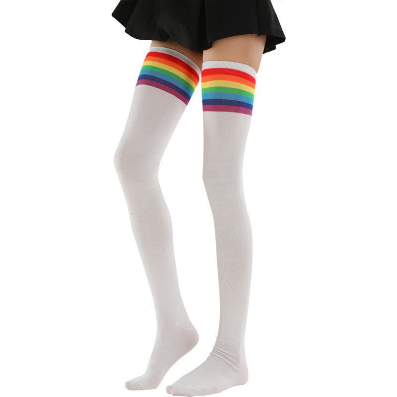 Overknee-Socken mit Regenbogenstreifen (2 Paar) - Weiß - Einheitsgröße - image 5