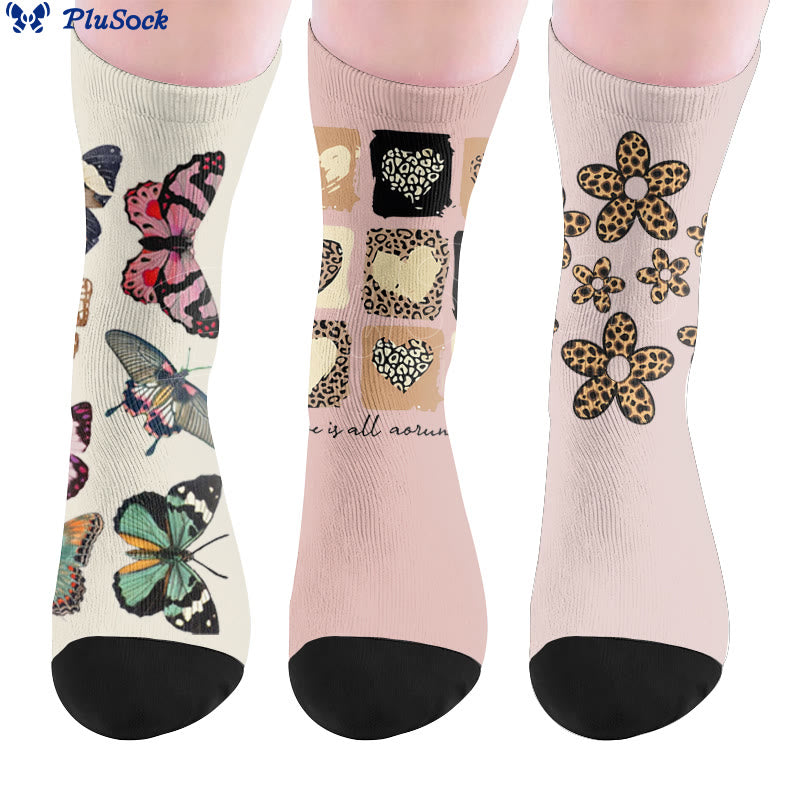 Socken mit Schmetterlingsherz und Leopardenmuster - image 0