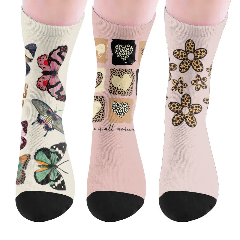 Socken mit Schmetterlingsherz und Leopardenmuster - Mehrfarbig (3 Paare) - EU37-44 (US4-10) - image 10