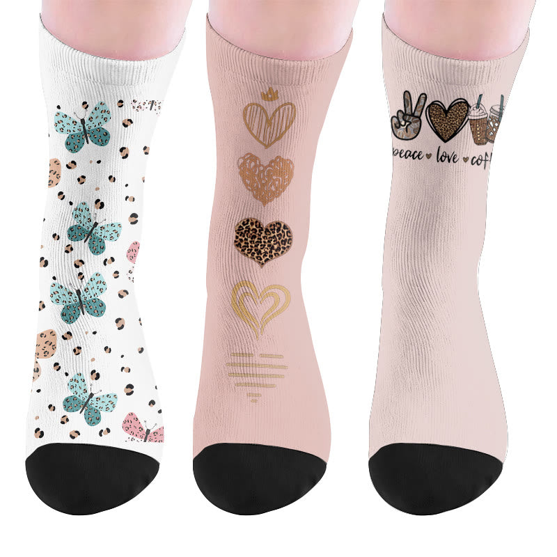Schmetterlingsherz-Kaffeesocken - Mehrfarbig (3 Paare) - EU37-44 (US4-10) - image 10