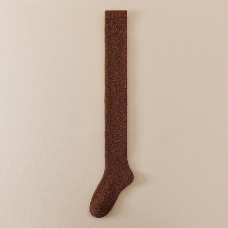 Übergroße, einfarbige Oberschenkelstrümpfe (2 Paar) - Braun - EU36-42 (US3-8,5) - image 5