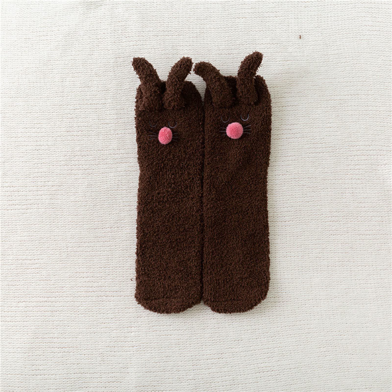 Plüsch-Hasenohren-Socken (3 Paar) - Kaffee - EU36-40 (US3-7) - image 12
