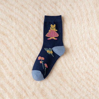 Vintage-Socken mit Kaninchenstickerei (5 Paar) - image 7
