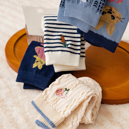 Vintage-Socken mit Kaninchenstickerei (5 Paar) - image 5