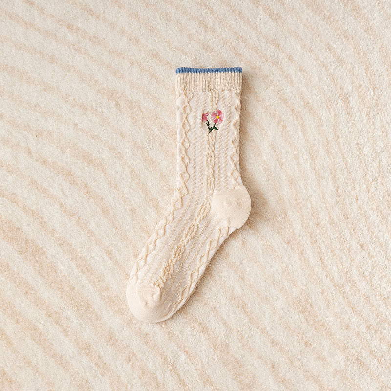 Vintage-Socken mit Kaninchenstickerei (5 Paar) - image 9