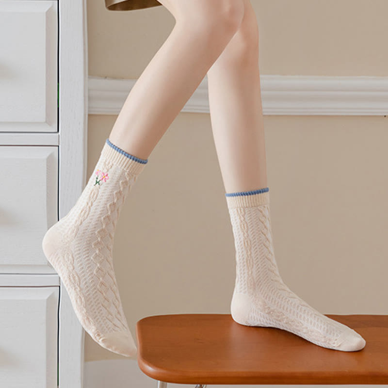 Vintage-Socken mit Kaninchenstickerei (5 Paar) - image 3