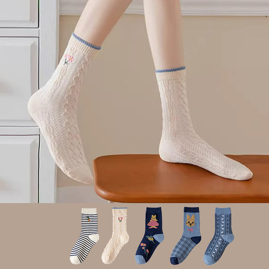Vintage-Socken mit Kaninchenstickerei (5 Paar) - image 0