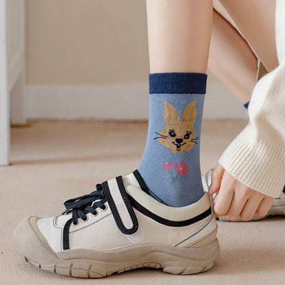 Vintage-Socken mit Kaninchenstickerei (5 Paar) - image 4