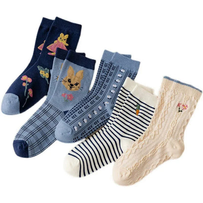 Vintage-Socken mit Kaninchenstickerei (5 Paar) - Mehrfarbig - EU36-40 (US3-7) - image 6