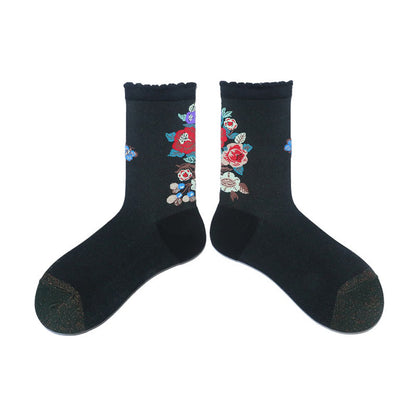 Retro-Socken mit Blumenmuster und Tiermotiven (2 Paar) - Schwarz - EU36-40 (US3-7) - image 5