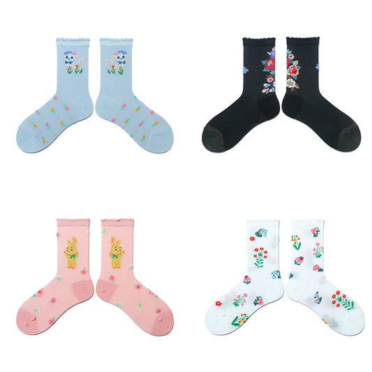 Retro-Socken mit Blumenmuster und Tiermotiven (2 Paar) - image 0