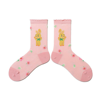 Retro-Socken mit Blumenmuster und Tiermotiven (2 Paar) - Rosa - EU36-40 (US3-7) - image 4