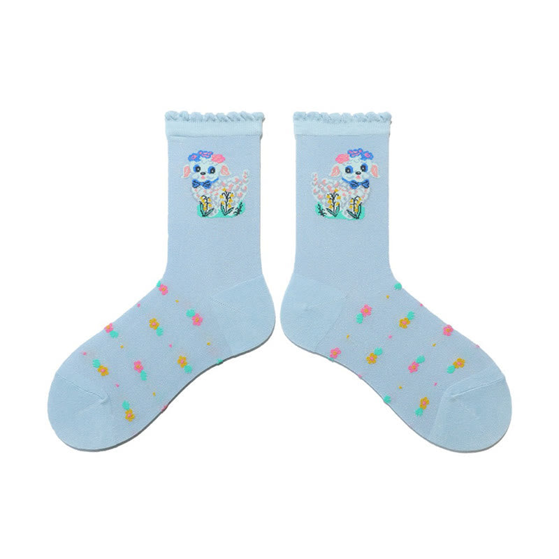 Retro-Socken mit Blumenmuster und Tiermotiven (2 Paar) - Blau - EU36-40 (US3-7) - image 6