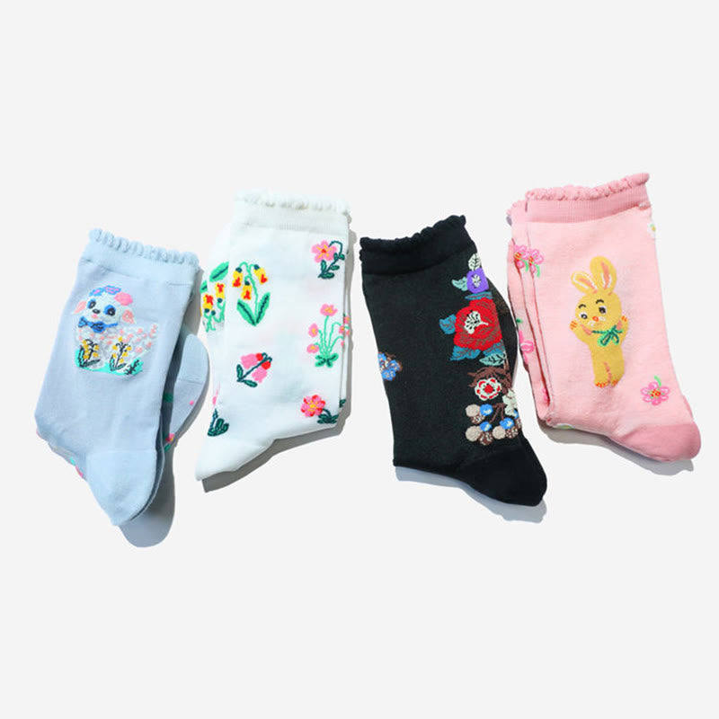 Retro-Socken mit Blumenmuster und Tiermotiven (2 Paar) - image 1