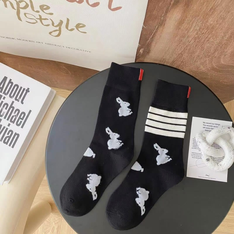 Vier Streifen Kaninchen Viertel Socken (5 Paar) - Schwarz - EU36-42 (US3-8,5) - image 10