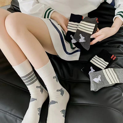 Vier Streifen Kaninchen Viertel Socken (5 Paar) - image 2