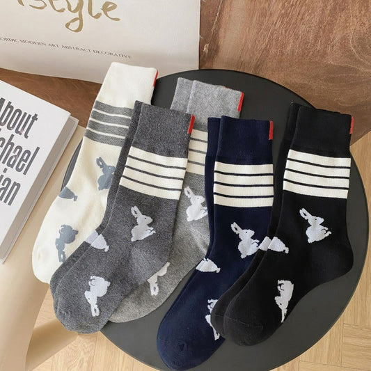 Vier Streifen Kaninchen Viertel Socken (5 Paar) - image 0