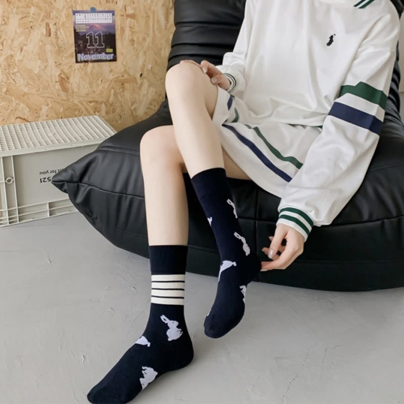 Vier Streifen Kaninchen Viertel Socken (5 Paar) - image 1