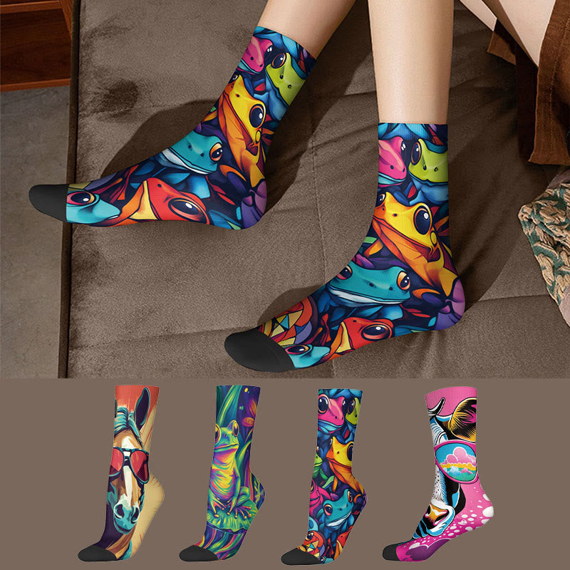 3D-Pferdefrosch-Viertelsocken (4 Paar) - Mehrfarbig - EU36-42 (US3-8,5) - image 0