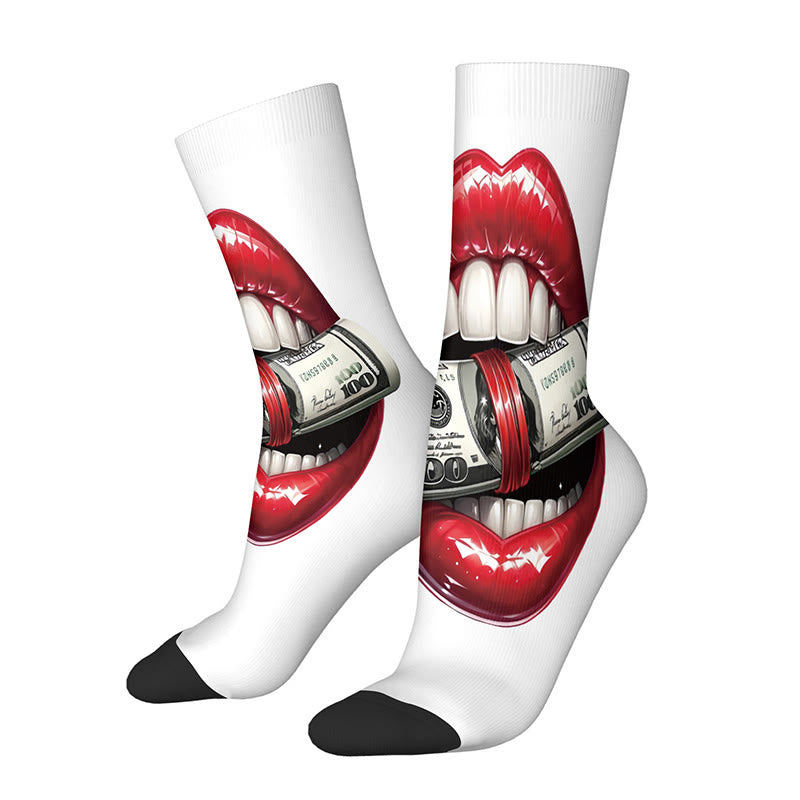 Socken mit 3D-Lippen und Schleife, Motiv: Vierteldollar-Münzen (3 Paar) - F - EU36-42 (US3-8,5) - image 8